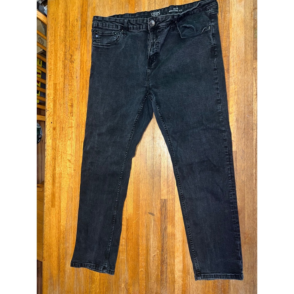Chaps Jeans Men 40x30 Faded Black Denim Slim Straight Fit Mid Raise Pants